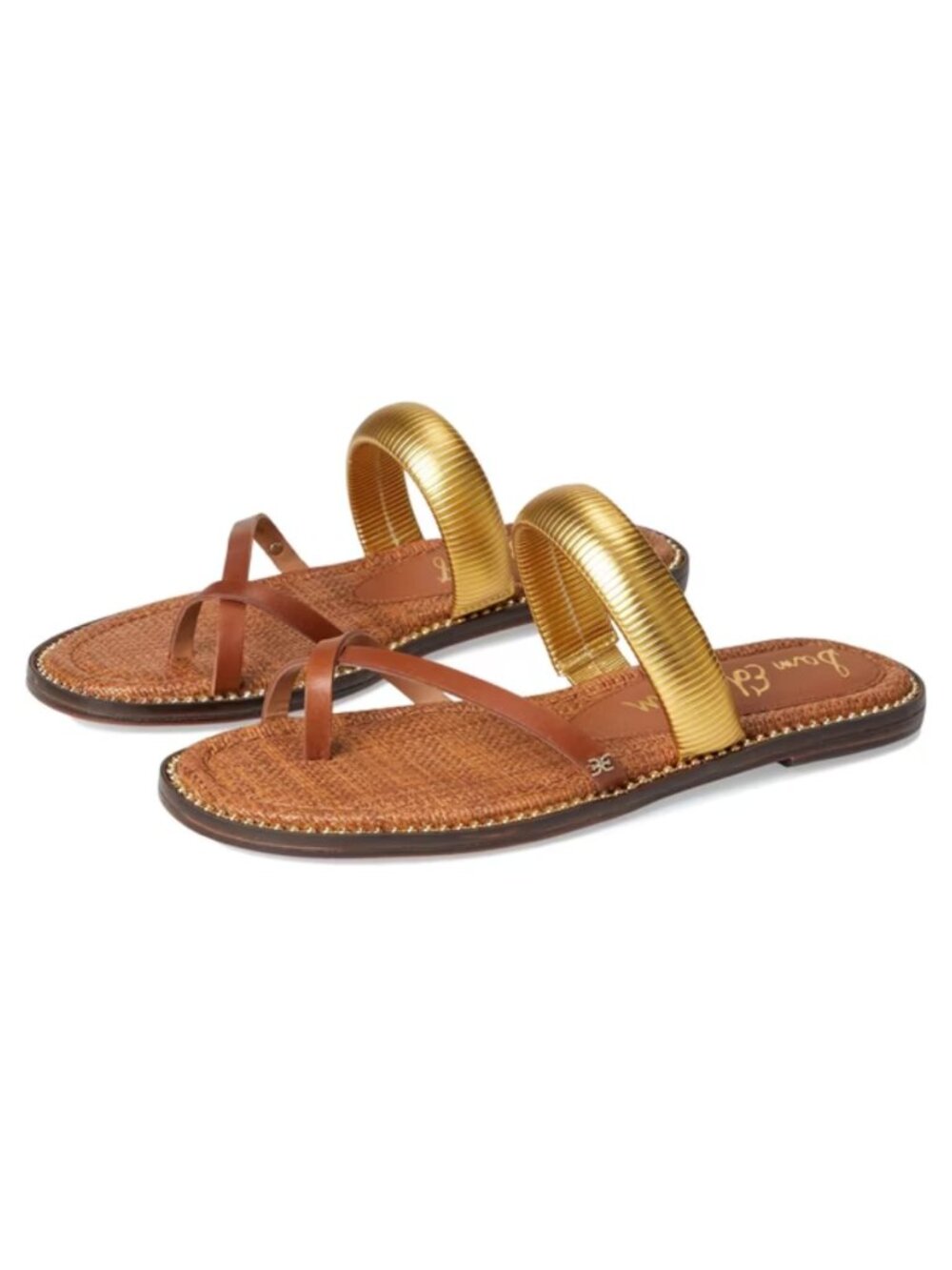 Sam Edelman Tillie Toe Loop Flat Slide Sandals Brown Gold - Size 7M